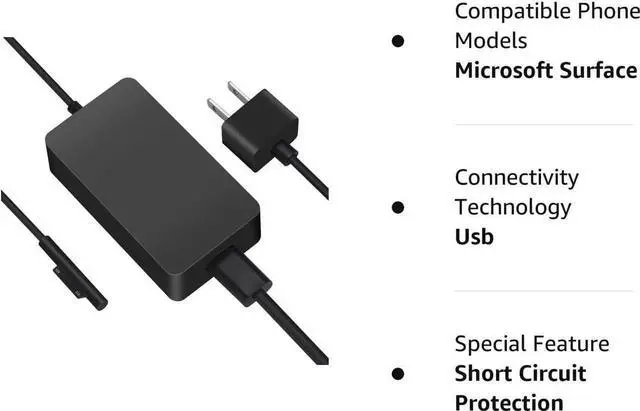 Alt view image 2 of 7 - Surface Pro Charger, 65W Surface Pro 7 Pro 6 Pro 5 Pro 4 Pro 3 Power Supply Charger Fit for Microsoft Surface Book Surface Laptop 3 2 1 Surface Tablet, Surface Go 2 1, Model 1706 1800 1625 Charger