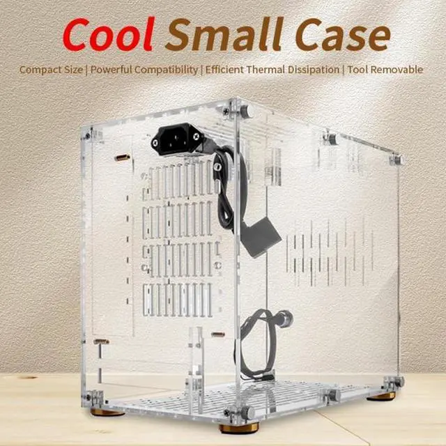 Alt view image 2 of 7 - Mini ITX PC Case, Small Gaming PC Case with Clear Acrylic Panel, DIY Mini ITX Computer Gaming Case, 360 Degrees Open Hollow Cooling, Transparent