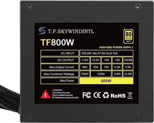 Alt view image 6 of 7 - 800W Power Supply Full Voltage 100-240V Active PFC Gaming PSU Computer Power Supplies Non-Modular 80 Plus Gold Power Supply for Desktop PC Server