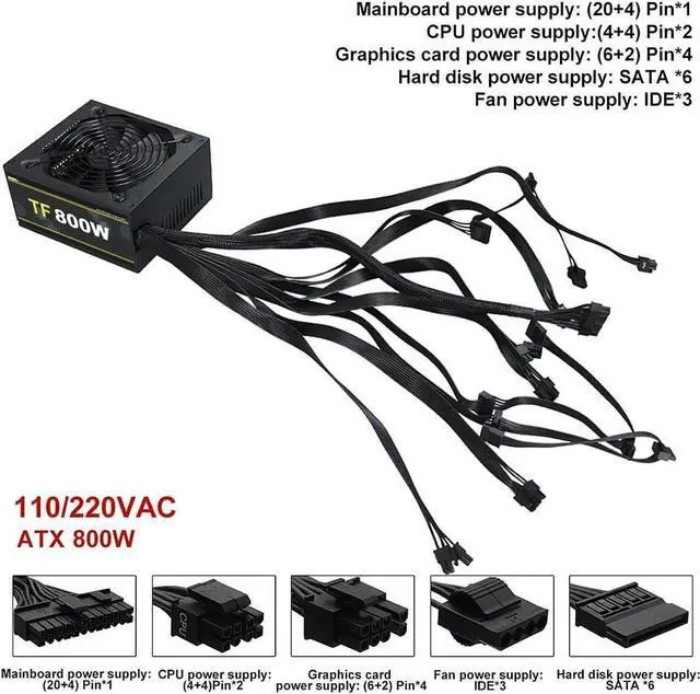 Alt view image 7 of 7 - 800W Power Supply Full Voltage 100-240V Active PFC Gaming PSU Computer Power Supplies Non-Modular 80 Plus Gold Power Supply for Desktop PC Server