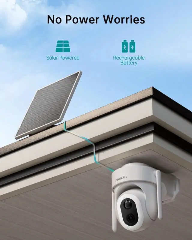 Alt view image 2 of 7 - ZUMIMALL Security Cameras Wireless Outdoor WiFi with 360° PTZ, 2K Battery Cameras for Home Security, 5MP Solar Security Cameras Wireless Outdoor, 360° PTZ Wireless Cameras for Home Security