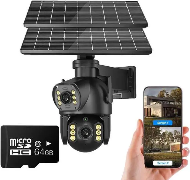 Main image of 4G LTE Cellular Security Camera Dual Lens 360°PTZ 4K/8MP Solar Camera Outdoor Wireless Cameras for Home Security with 4G SIM Card (8MP 64g Card)