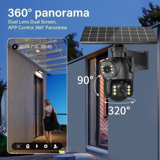 Alt view image 2 of 7 - 4G LTE Cellular Security Camera Dual Lens 360°PTZ 4K/8MP Solar Camera Outdoor Wireless Cameras for Home Security with 4G SIM Card (8MP 64g Card)