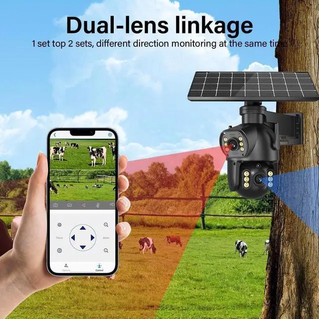 Alt view image 4 of 7 - 4G LTE Cellular Security Camera Dual Lens 360°PTZ 4K/8MP Solar Camera Outdoor Wireless Cameras for Home Security with 4G SIM Card (8MP 64g Card)