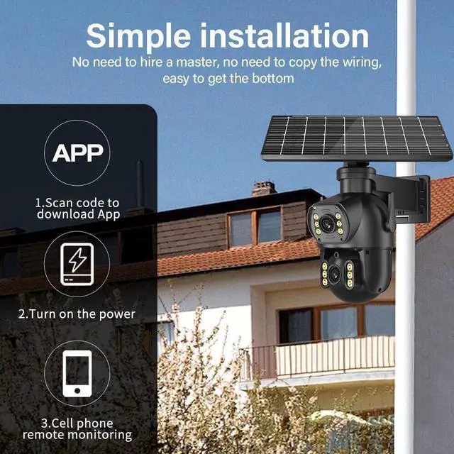 Alt view image 6 of 7 - 4G LTE Cellular Security Camera Dual Lens 360°PTZ 4K/8MP Solar Camera Outdoor Wireless Cameras for Home Security with 4G SIM Card (8MP 64g Card)