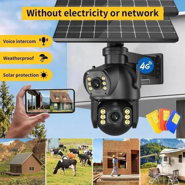 Alt view image 5 of 7 - 4G LTE Cellular Security Camera Dual Lens 360°PTZ 4K/8MP Solar Camera Outdoor Wireless Cameras for Home Security with 4G SIM Card (8MP 64g Card)