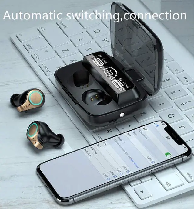 Alt view image 3 of 5 - M18 Bluetooth 5.0 Wireless Earbuds with Wireless Charging Box IPX7 Waterproof TWS Stereo Earphones in-Ear Built-in Mic Earphones with Sound with deep bass, Suitable for Sports Black