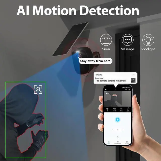 Alt view image 5 of 6 - Rraycom 2PC Solar Security Cameras Wireless Outdoor, 2K Battery Powered Security Cameras for Home, Wifi Security Camera, AI Motion Detection, Color Night Vision, 2-Way Audio, IP65,SD/Cloud,Works/Alexa