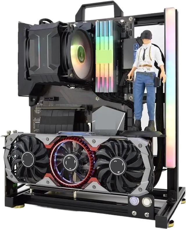 Alt view image 5 of 6 - Computer Case DIY Gamer Cabinet ITX MATX ATX Chassis,Computer Case Open Frame Rack,MOD Cooling Desktop Gaming PC Cabinet Dynamic(Black M-ATX)