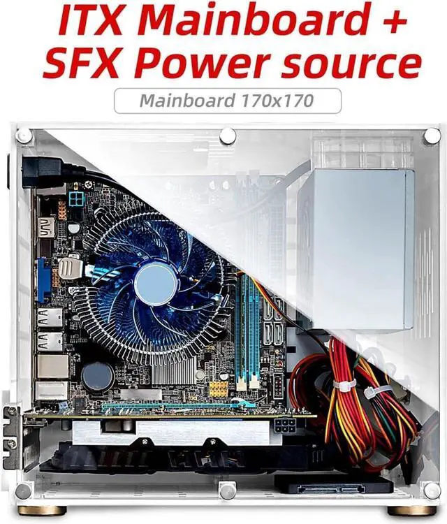 Alt view image 4 of 7 - Mini ITX Case, Micro ITX Case Clear Acrylic Small Form Factor PC Case 360 Degrees Open Hollow Cooling DIY Mini ITX Computer Gaming Case for Desktop PC 100240V