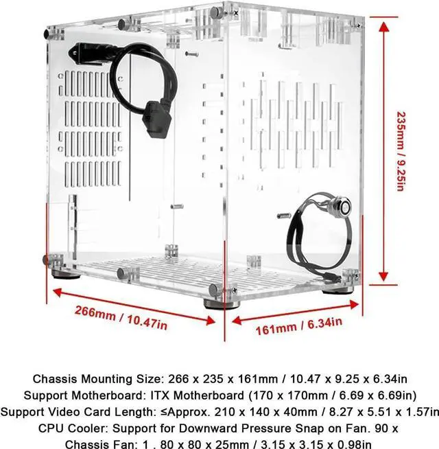 Alt view image 6 of 7 - Mini ITX Case, Micro ITX Case Clear Acrylic Small Form Factor PC Case 360 Degrees Open Hollow Cooling DIY Mini ITX Computer Gaming Case for Desktop PC 100240V