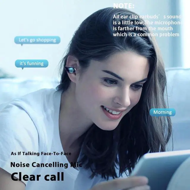Alt view image 6 of 7 - Bone Conduction Earbuds Head Set Wireless Bluetooth Ear Clip Bone Conduction Headphones Headset Earclip Earphones Induction Earphones Bone Conducting Clip On Headphones Open Ear Earbuds Clip On