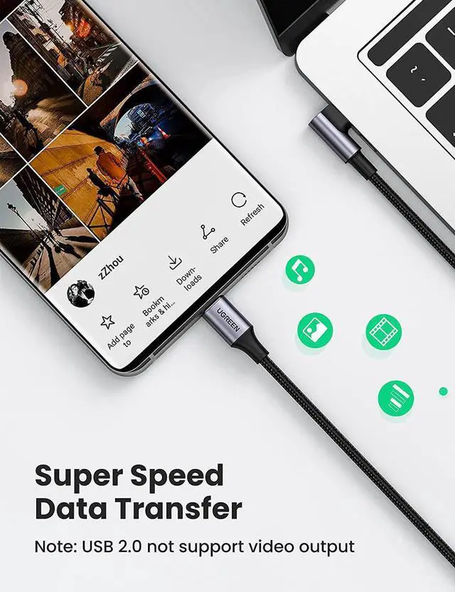 Alt view image 2 of 7 - UGREEN USB C to USB C Cable 100W Fast Charging 6FT - Right Angle 5A Type C PD Nylon Braided Charging Cord Compatible for MacBook Pro Air iPad Pro 2020 Chromebook Galaxy S21 S20 Note 20 Dell XPS Pixel