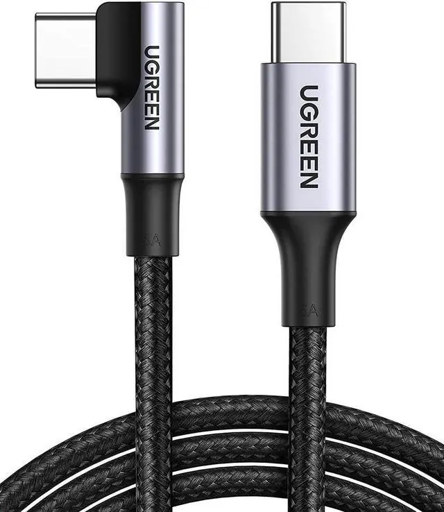 Alt view image 3 of 7 - UGREEN USB C to USB C Cable 100W Fast Charging 6FT - Right Angle 5A Type C PD Nylon Braided Charging Cord Compatible for MacBook Pro Air iPad Pro 2020 Chromebook Galaxy S21 S20 Note 20 Dell XPS Pixel