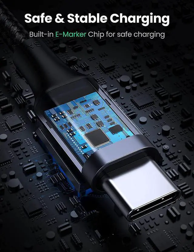 Alt view image 6 of 7 - UGREEN USB C to USB C Cable 100W Fast Charging 6FT - Right Angle 5A Type C PD Nylon Braided Charging Cord Compatible for MacBook Pro Air iPad Pro 2020 Chromebook Galaxy S21 S20 Note 20 Dell XPS Pixel