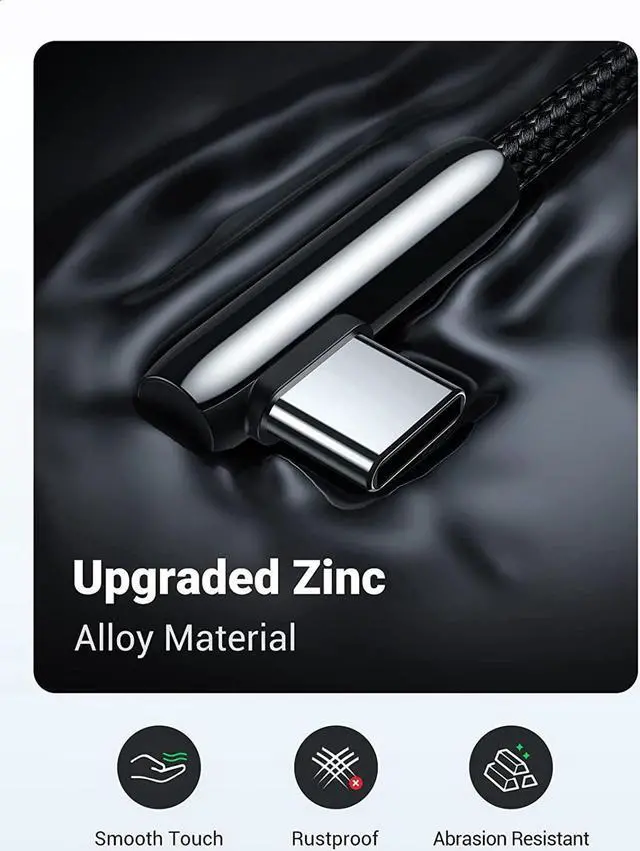 Alt view image 6 of 7 - UGREEN USB C Cable 90 Degree Right Angle USB A to Type C Fast Charging Braided Cord Compatible with iPad Mini 6 Air 4 Samsung Galaxy S21 Note 20 Z Flip Z Fold LG V60 Moto Z Z3 Nintendo Switch 6FT