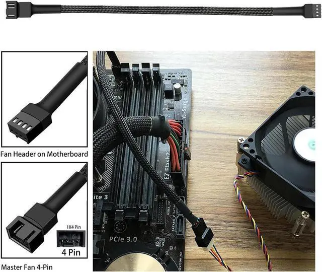 Alt view image 5 of 6 - 5 Pack- 11.8 inch PWM Fan Extension Cable PC Fan Extension Cable Compatible with ATX Case 3 Pin & 4 Pin Cooling Fans Durable Black Nylon Braided Case Fan Extension Cable