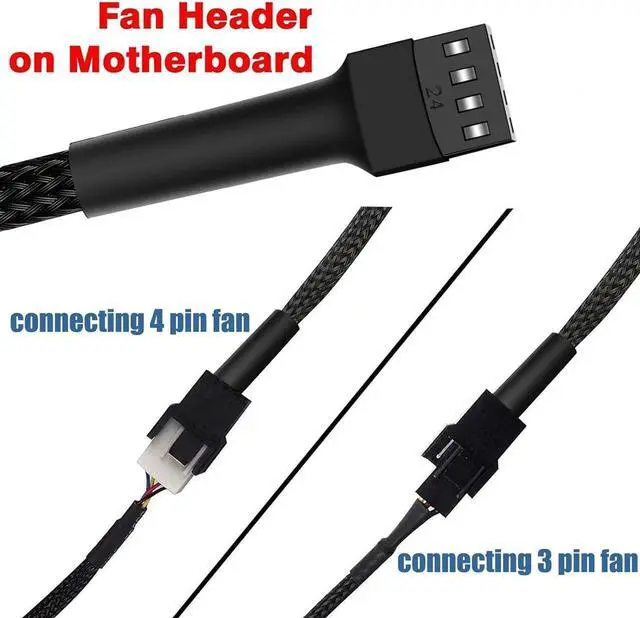 Alt view image 6 of 6 - 5 Pack- 11.8 inch PWM Fan Extension Cable PC Fan Extension Cable Compatible with ATX Case 3 Pin & 4 Pin Cooling Fans Durable Black Nylon Braided Case Fan Extension Cable