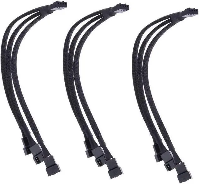 Main image of 3 Pack Fan Splitter 4 Pin Cable 3 Way Adapter PWM 1 to 3 Extender Hub Extension Braided CPU Connector Converter Cord Lines Computer Sleeved Wire Cooling Matherboard Desktop Accessory