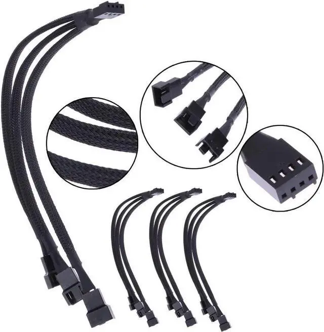 Alt view image 2 of 3 - 3 Pack Fan Splitter 4 Pin Cable 3 Way Adapter PWM 1 to 3 Extender Hub Extension Braided CPU Connector Converter Cord Lines Computer Sleeved Wire Cooling Matherboard Desktop Accessory