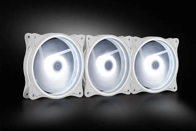 Alt view image 6 of 7 - 120mm Computer PC Cooling Fan White LED Game Case Cooler Fan Quiet 12V Computer PC Fan with Triple Light Loop 3-Pack