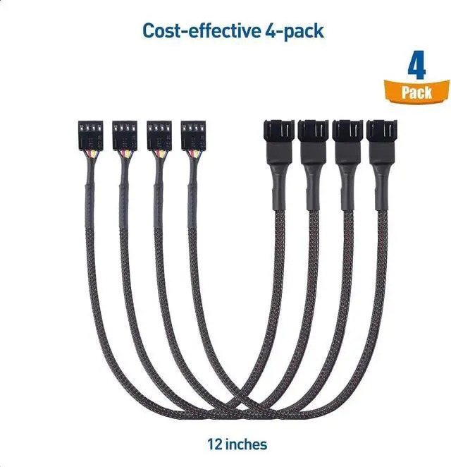 Alt view image 7 of 7 - Cable Matters 4-Pack, PWM 4 Pin Fan Extension Cable - 12 inches (PC Fan Extension Cable, PWM Fan Extension Cable, PWM Extension Cable)