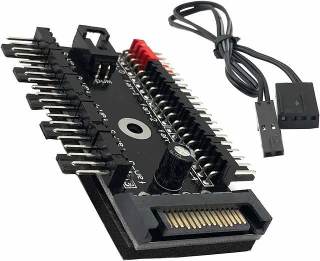 Main image of 1-Pack 10 Way 4Pin PWM PC Fan Hub with Cable Computer Cooling Fan Power Cable Extender PCB Adapter SATA 1 to 10 Multi Way Splitter