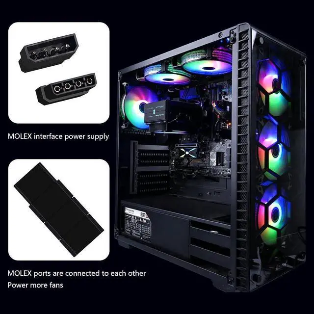 Alt view image 2 of 7 - DS RGB Fans 120mm 6 Pack Case Cooling LED Fans for White Black PC Case, CPU Cooler and Radiators System (DK Series)