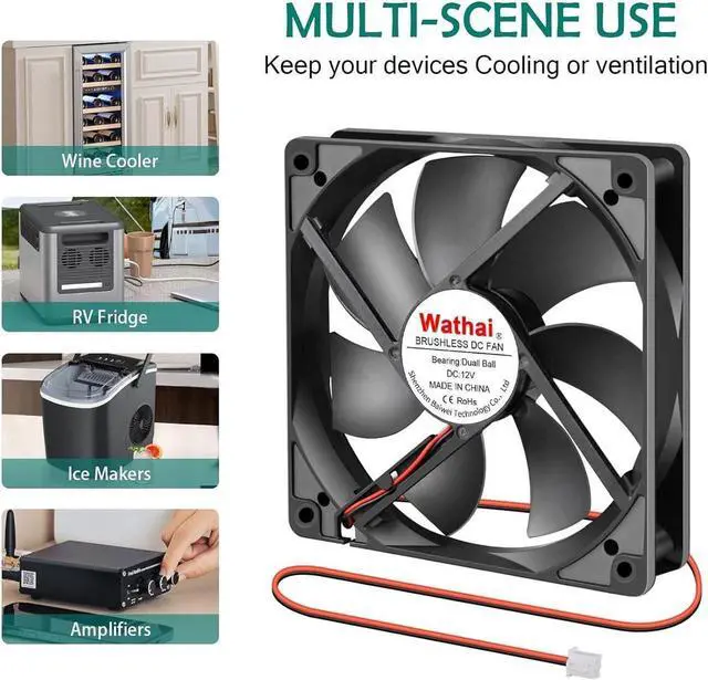 Alt view image 3 of 6 - Wathai 120mm x 25mm 12V DC Brushless Cooling Fan Dual Ball High Speed 2Pin for Computer Case Cooler