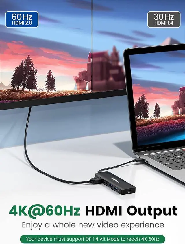 Alt view image 2 of 7 - USB C Hub HDMI PD Adapter for MacBook Air/Pro, Surface Pro 7/8, XPS and More, Dockteck 6-in-1 Type C Hub with 4K 60Hz, 100W PD, SD & microSD Card Reader, 2 USB 3.0 Data 5Gbps