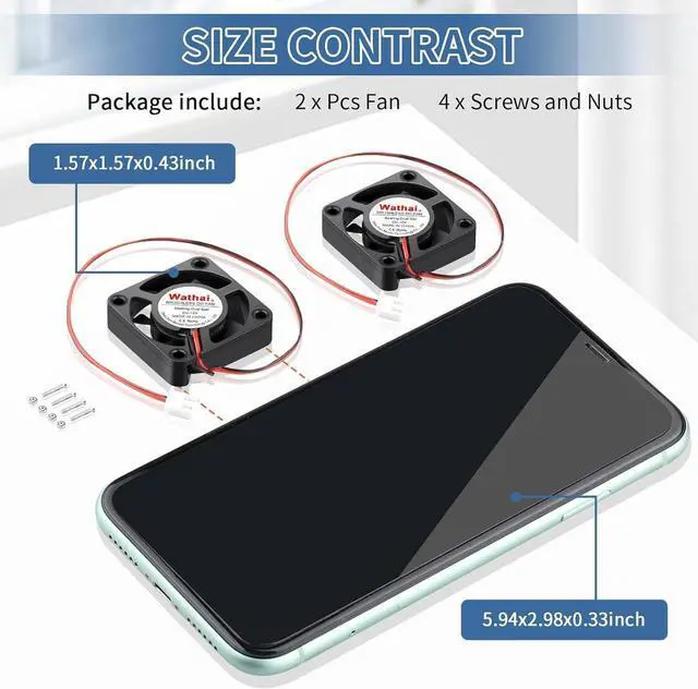 Alt view image 5 of 6 - Wathai 40mm x 10mm DC 12 Volt Brushless Cooling Fan 12V Dual Ball Replacement Fans for DIY 3D Printer, Amplifier, Computer, Devices, Battery Chargers, Raspberry pi, Laptops, and DVR Cooling 2Pack