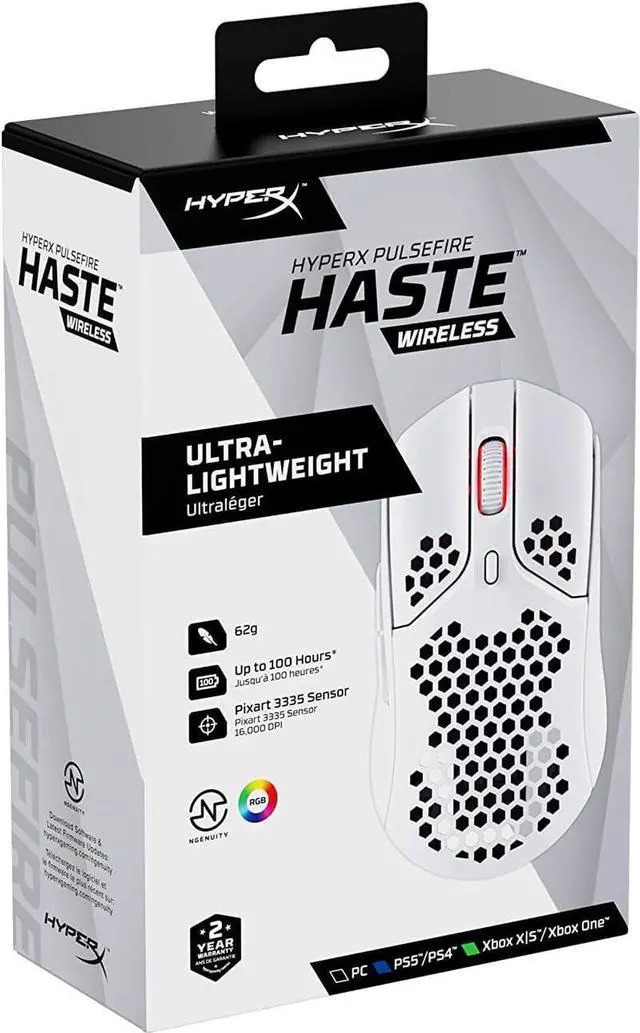 Alt view image 7 of 7 - HyperX Pulsefire Haste Gaming Mouse Ultra Lightweight, 62g, 100 Hour Battery Life, 2.4Ghz Wireless, Honeycomb Shell, Hex Design, Up to 16000 DPI, 6 Programmable Buttons White