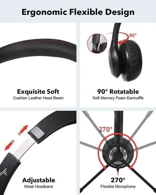 Alt view image 2 of 6 - USB Headset with Mic for PC, On-Ear Computer Laptop Headphones with Noise Cancelling Microphone in-line Control for Home Office Online Class Skype Zoom