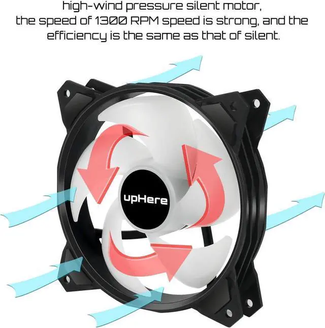 Alt view image 3 of 7 - upHere Long Life 120mm 3-Pin High Airflow Quiet Edition Rainbow LED Case Fan for PC Cases, CPU Coolers, and Radiators 3-Pack,(PF120CF3-3)
