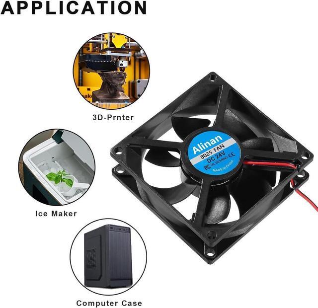 Alt view image 6 of 7 - 4pcs 8025 24V Fan 80x80x25mm 2-pin Sleeve Bearing Brushless DC Cooling Fan 3D Printer Cooling Fan Computer Fan