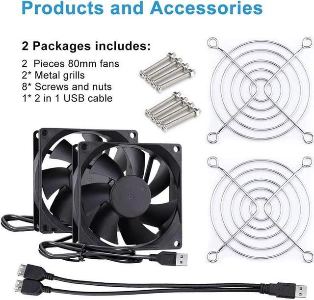 Alt view image 7 of 7 - Wathai 80mm x 80mm x 25mm USB Fan 5V for Computer Laptop Router DVR Xbox Cooling 2 Packs