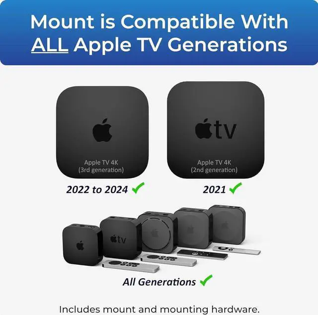 Alt view image 2 of 6 - for Apple TV Mount Compatible with All Apple TV Generations (Including All Apple TV 4K Models)
