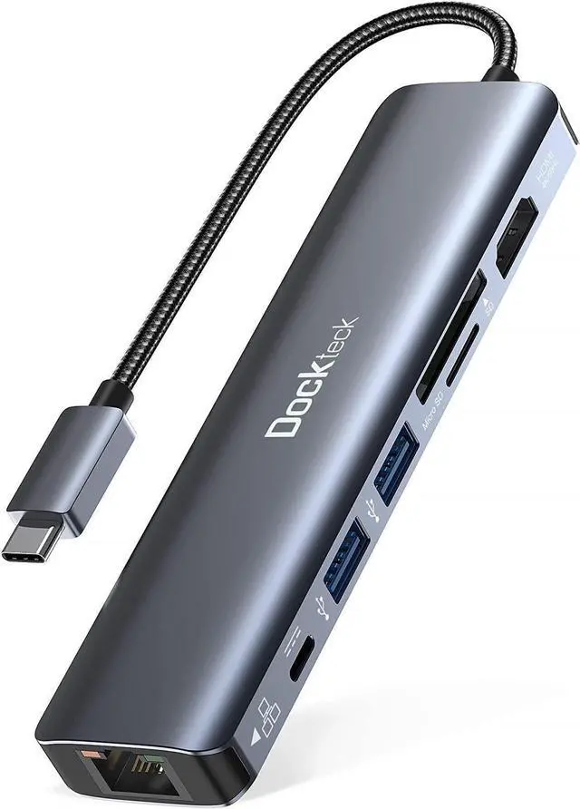Main image of dockteck 7-in-1 USB C Hub with 4K 60Hz HDMI, 1Gbps Ethernet, 100W Power Delivery, SD/TF Card Slots, USB 3.0 Data Ports for MacBook, iPad Pro, XPS