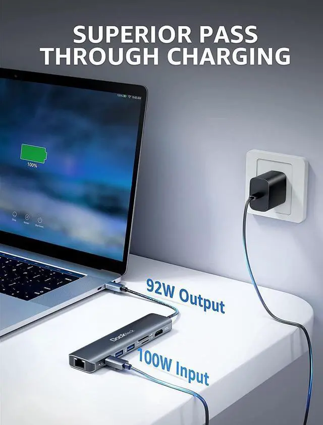 Alt view image 4 of 7 - dockteck 7-in-1 USB C Hub with 4K 60Hz HDMI, 1Gbps Ethernet, 100W Power Delivery, SD/TF Card Slots, USB 3.0 Data Ports for MacBook, iPad Pro, XPS