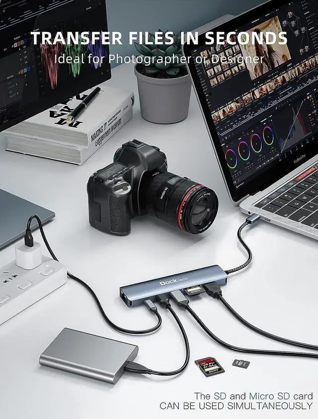 Alt view image 7 of 7 - dockteck 7-in-1 USB C Hub with 4K 60Hz HDMI, 1Gbps Ethernet, 100W Power Delivery, SD/TF Card Slots, USB 3.0 Data Ports for MacBook, iPad Pro, XPS