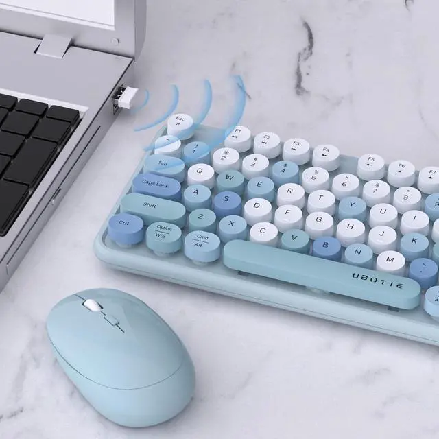 Alt view image 4 of 6 - UBOTIE Colorful Computer Wireless Keyboard Mouse Combos, Typewriter Flexible Keys Office Full-Sized Keyboard, 2.4GHz Dropout-Free Connection and Optical Mouse (Blue-Colorful)