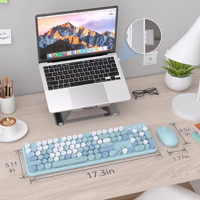 Alt view image 6 of 6 - UBOTIE Colorful Computer Wireless Keyboard Mouse Combos, Typewriter Flexible Keys Office Full-Sized Keyboard, 2.4GHz Dropout-Free Connection and Optical Mouse (Blue-Colorful)