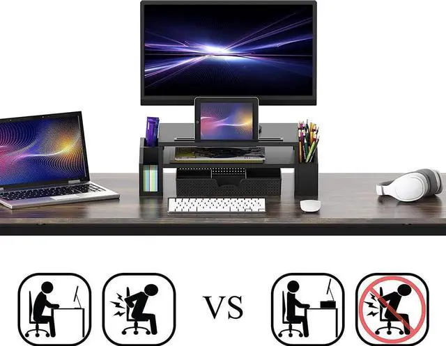 Alt view image 5 of 6 - Simple Houseware Desk Monitor Stand Riser with Adjustable Organizer tray, Black