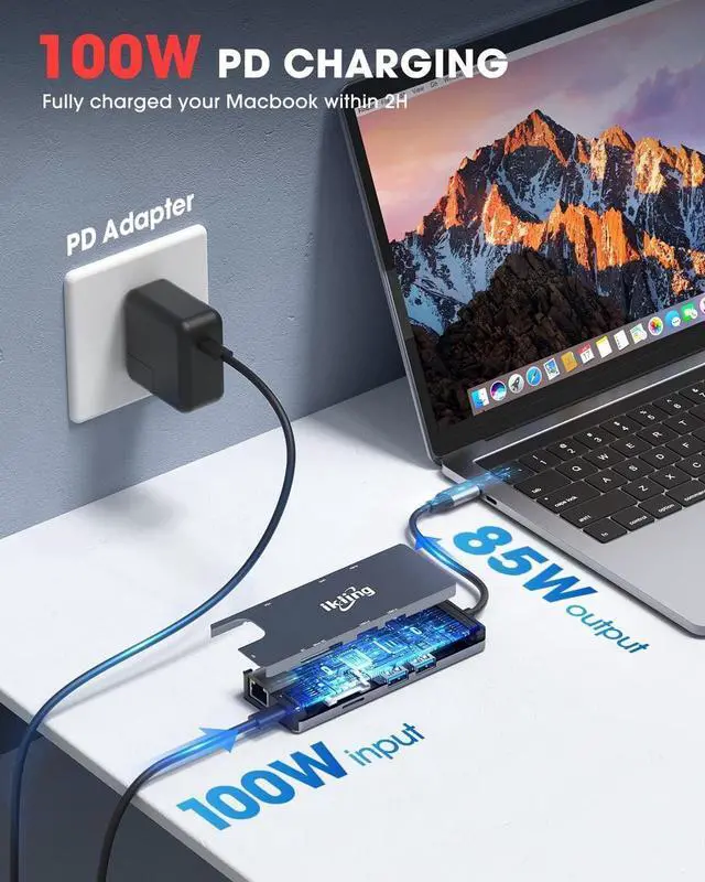 Alt view image 5 of 6 - USB C Hub, 9-in-1 USB C Adapter with 4K USB C to HDMI, VGA, Gigabit Ethernet, 100W PD, 2 USB-A 5 Gbps, MicroSD/SD Card Reader, USB C Dock for Most Type-C Devices