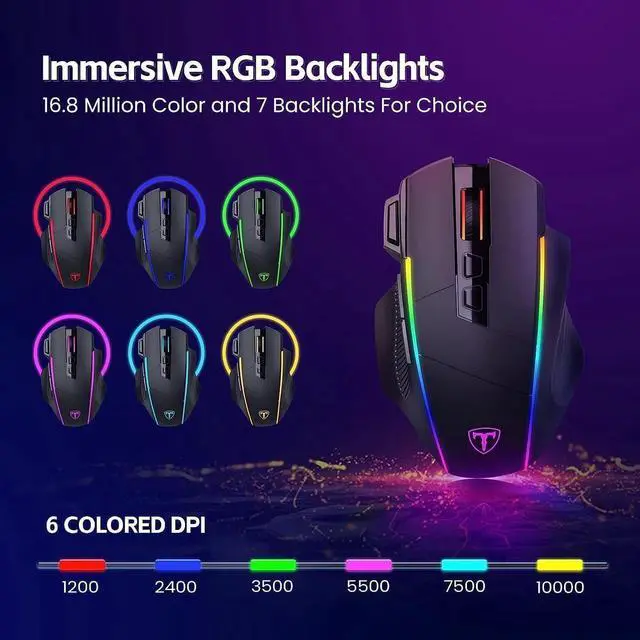 Alt view image 7 of 7 - RisoPhy Wireless Gaming Mouse,Tri-Mode 2.4G/USB-C/Bluetooth Mouse Up to 10000DPI,Chroma RGB Backlit,Ergonomic Mouse with 8 Programmable Buttons,Rechargeable Computer Mouse for Laptop,PC,Mac