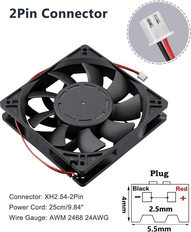 Alt view image 5 of 6 - GDSTIME 24V DC Brushless Cooling Fan, 120mm Case Fan, Dual Ball Bearings 120mm x 120mm x 25mm Cooler Fan