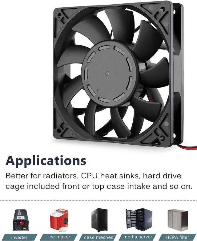 Alt view image 6 of 6 - GDSTIME 24V DC Brushless Cooling Fan, 120mm Case Fan, Dual Ball Bearings 120mm x 120mm x 25mm Cooler Fan