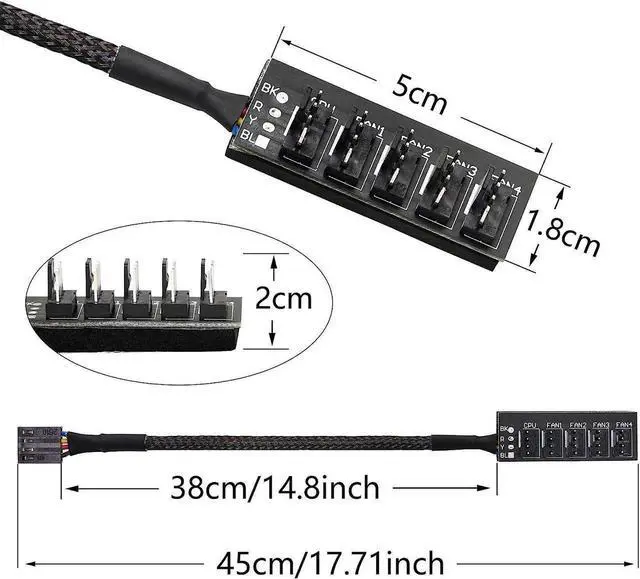 Alt view image 6 of 7 - CERRXIAN 4 Pin PWM Fan Hub Splitter Power Supply Cable 1 to 5 Way PC CPU Cooling Case Fan Power Extension Cable for ATX Computer Case 4-Pin & 3-Pin Cooling Fans(14.8inch)(2-Pack)