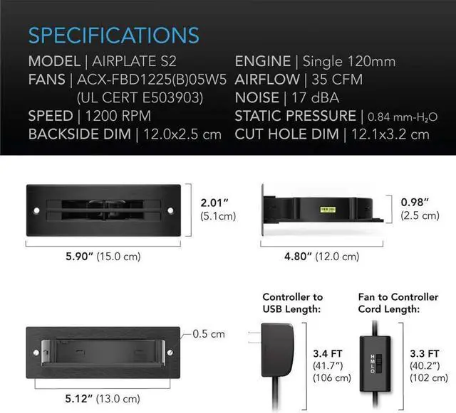 Alt view image 5 of 7 - AC Infinity AIRPLATE S2, Quiet Cooling Blower Fan System 6" with Speed Control, for Home Theater AV Cabinets