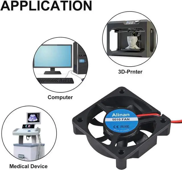 Alt view image 4 of 7 - 6pcs 5010 12V Sleeve Bearing Cooling Fan 50mm Silent Cooling DC 12V 0.08A Silent Quiet DC Brushless Cooling Fan 3D Printer Cooling Fan with 2Pin Wire